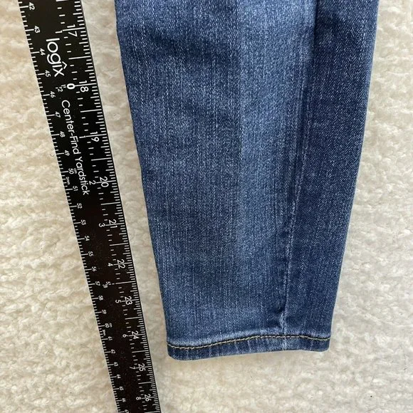 American Eagle Dark Wash Distressed Short Stretch Mid Rise Skinny Jeans 2 4 25 - Picture 9 of 12